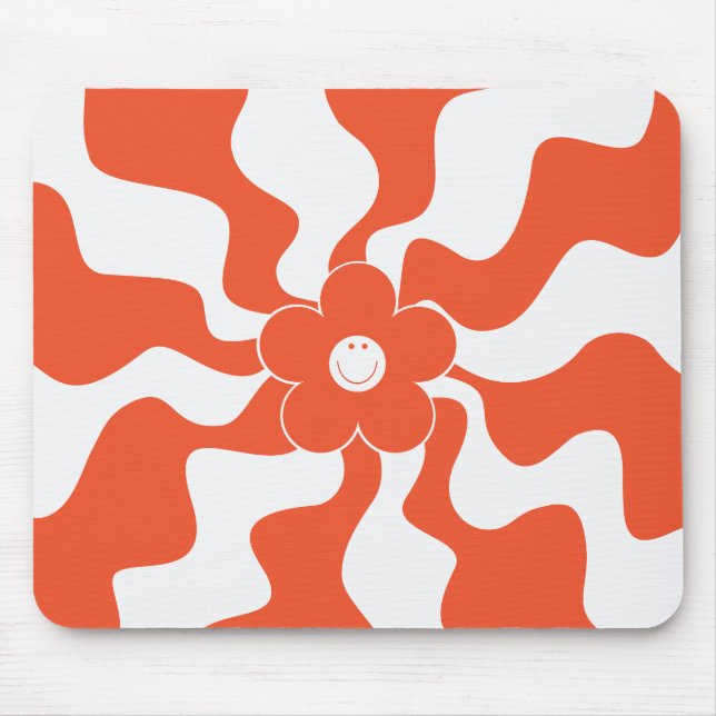 Lycklig Retro-Daisyn i Orange och vit Musmatta (Framsidan)