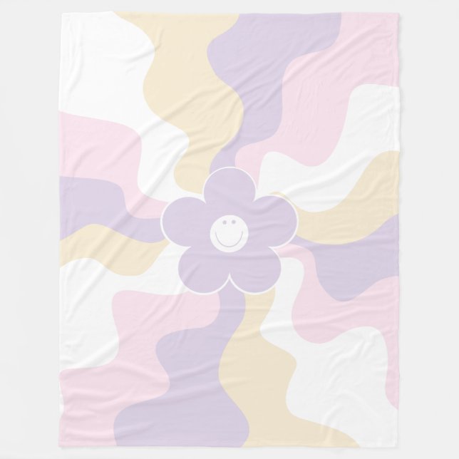 Lycklig Retro-Daisyn - Pastellns Rosa, Gult och Li Fleecefilt (Framsidan)