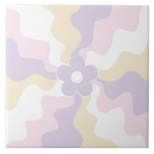 Lycklig Retro-Daisyn - Pastellns Rosa, Gult och Li Kakelplatta
