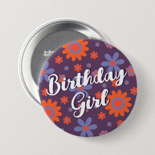 Lycklig Retro Flowers 70 Daisy Cute Birthday Girl Knapp