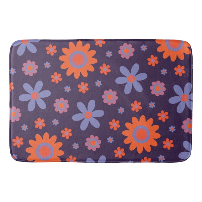 Lycklig Retro Flowers Cute 70 s Hippie Daisy Mönst Badrumsmatta (Framsidan)