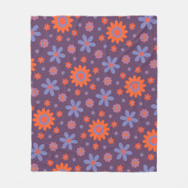 Lycklig Retro Flowers Cute 70 s Hippie Daisy Mönst Fleecefilt