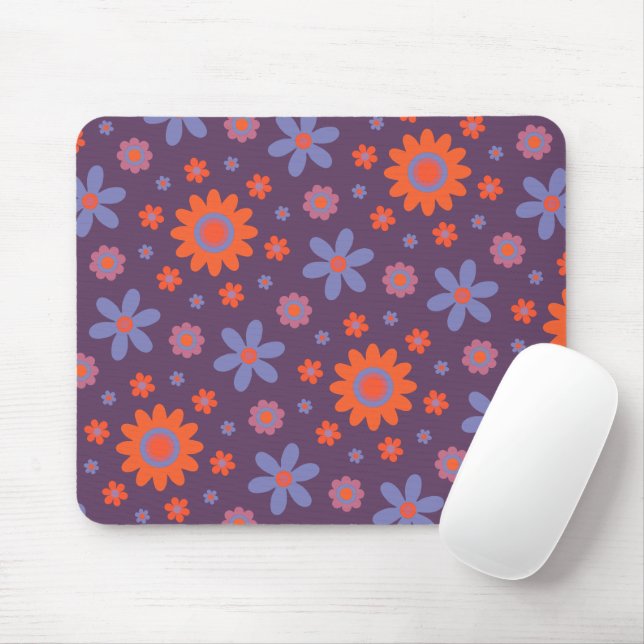 Lycklig Retro Flowers Cute 70 s Hippie Daisy Mönst Musmatta (Med mus)