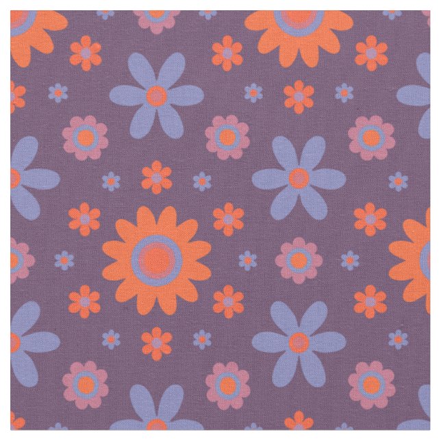 Lycklig Retro Flowers Cute 70 s Hippie Daisy Mönst Tyg (Närbild)