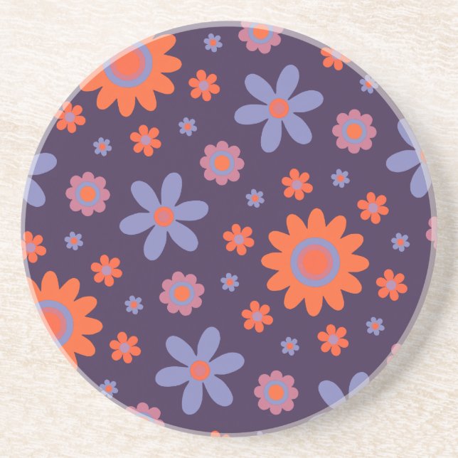 Lycklig Retro Flowers Cute 70 s Hippie Daisy Mönst Underlägg (Framsidan)