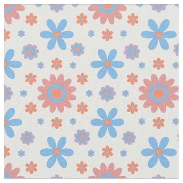 Lycklig Retro Flowers Cute 70 s Pastel Daisy Mönst Tyg (Närbild)