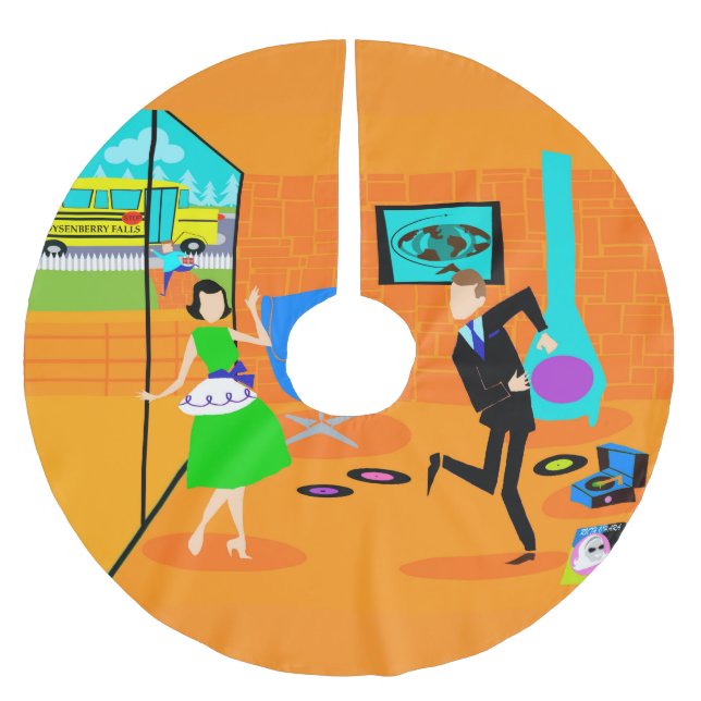 Lycklig Retro förälderjulgrankjol Julgransmatta Borstad Polyester (Framsidan)