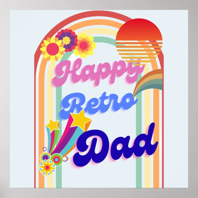 Lycklig Retro Pappa Poster (Framsidan)