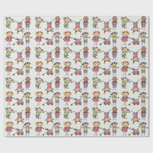 Lycklig Retro spelar Stickman Tumbling Children Presentpapper