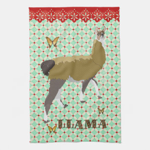 Lycklig Retro utsmyckad kökshandduk för Llama &