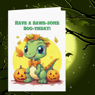Lycklig Roar några cute Dino-fotohalloween-kort Kort