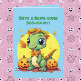 Lycklig Roar några cute Dino-fotohalloween-kort Kort