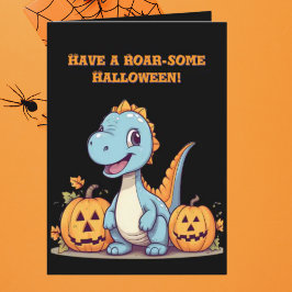 Lycklig Roar några cute Dino-fotohalloween-kort Kort
