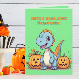 Lycklig Roar några cute Dino-fotohalloween-kort Kort
