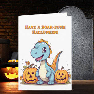Lycklig Roar några cute Dino-fotohalloween-kort Kort