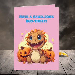 Lycklig Roar några cute Dino-fotohalloween-kort Kort