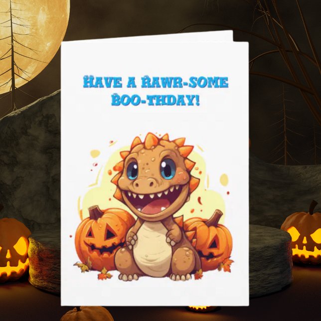 Lycklig Roar några cute Dino-fotohalloween-kort Kort (Skapare uppladdad)