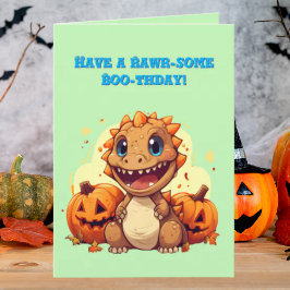 Lycklig Roar några cute Dino-fotohalloween-kort Kort