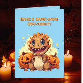Lycklig Roar några cute Dino-fotohalloween-kort Kort