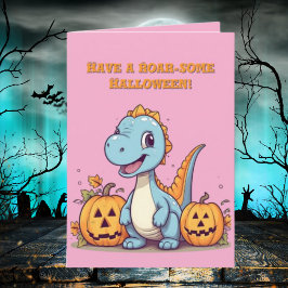 Lycklig Roar några cute Dino-fotohalloween-kort Kort