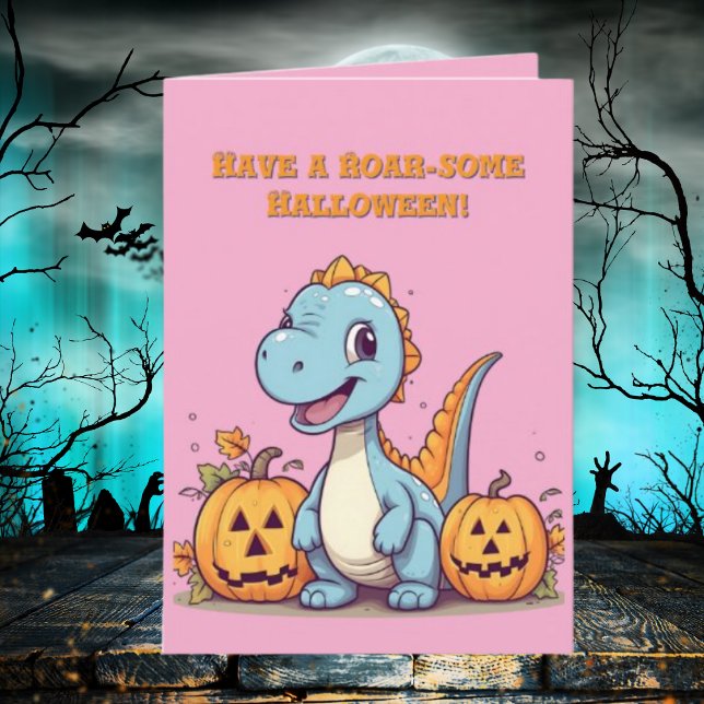 Lycklig Roar några cute Dino-fotohalloween-kort Kort (Skapare uppladdad)