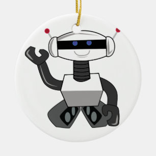 Lycklig robot julgransprydnad keramik