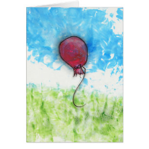 Lycklig röd ballong OBS kort