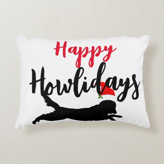 Lycklig, rolig hund, svart, vit Julafton Prydnadskudde (Framsidan)
