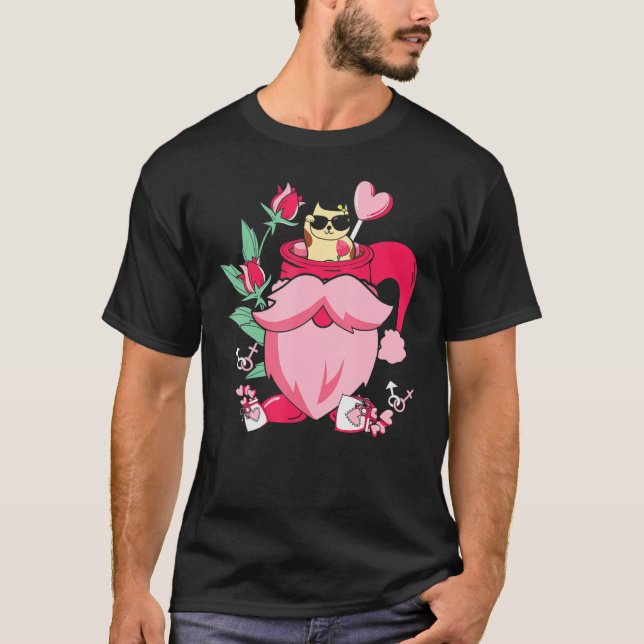 Lycklig Rosa Alla hjärtans dag Katt i Kaffet Kopp  T Shirt (Framsida)