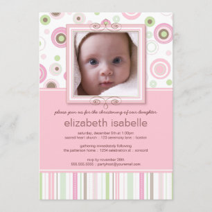 Lycklig Rosa Dots Baby Photo Christening bjudande Inbjudningar