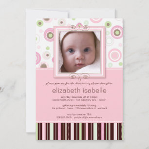 Lycklig Rosa Dots Baby Photo Christening bjudande Inbjudningar