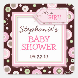 Lycklig Rosa Dots Girl Baby Favor & Kuvert Sticker Fyrkantigt Klistermärke