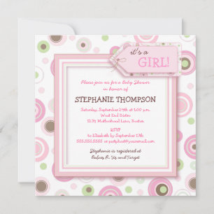 Lycklig Rosa Dots Girl Baby Shower-inbjudan Inbjudningar