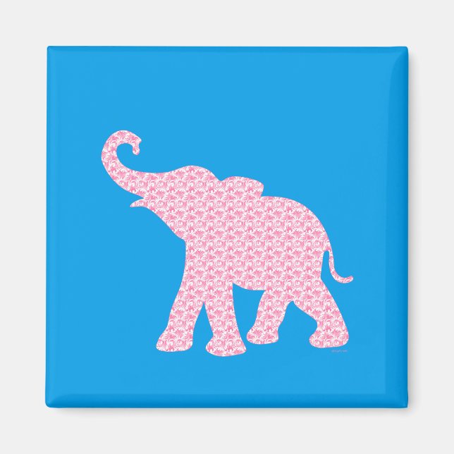 Lycklig Rosa Elephant-Art Mönster Cute Magnet (Framsidan)