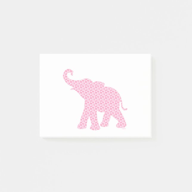Lycklig Rosa Elephant-Art Mönster Cute Post-it Block (Framsida)