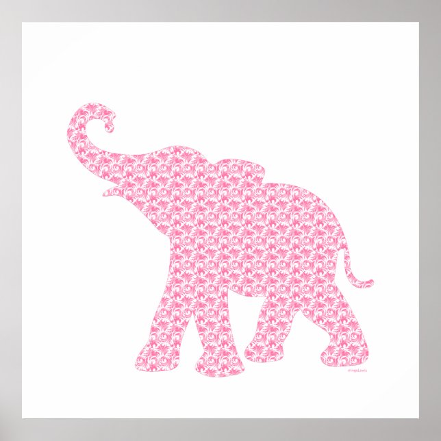 Lycklig Rosa Elephant Art Mönster Cute Poster (Framsidan)