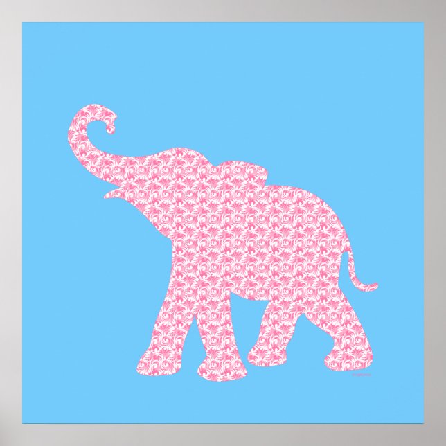 Lycklig Rosa Elephant Art Mönster Cute Poster (Framsidan)