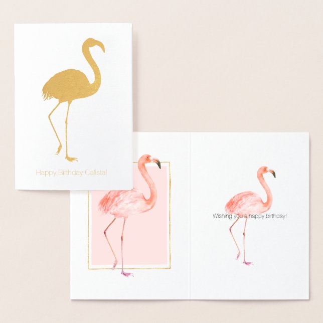 Lycklig Rosa Flamingo Birthday Folierat Kort (Display)