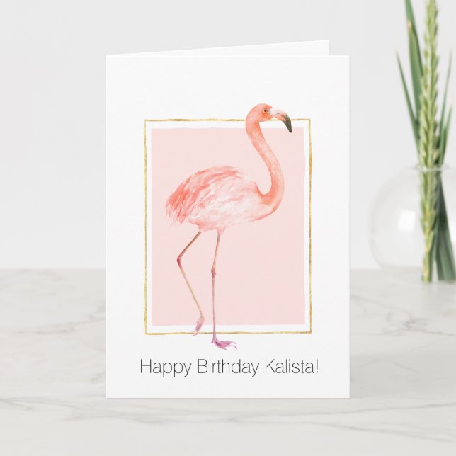 Lycklig Rosa Flamingo Birthday Kort (Framsida)