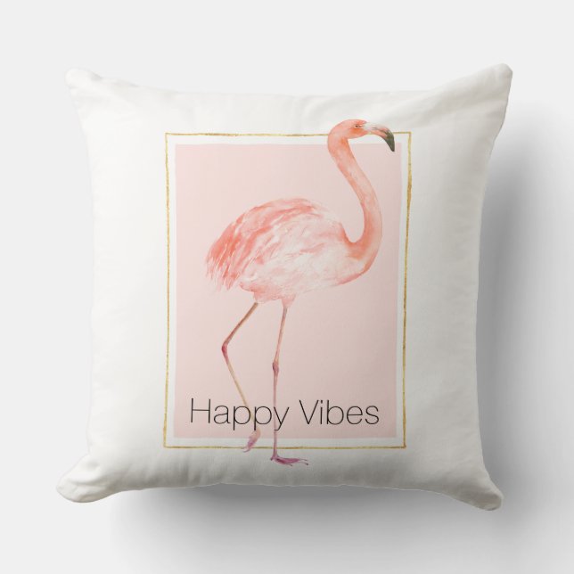 Lycklig Rosa Flamingo Kudde (Framsida)