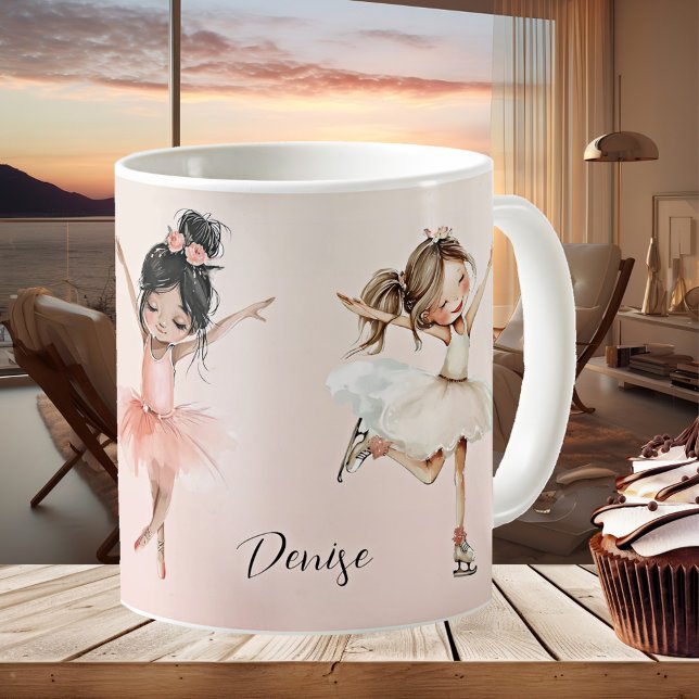 Lycklig Rosa Girly Ballerina Mugg (Girly pink mug featuring girls dancing and ice skating - ballerina - dance)