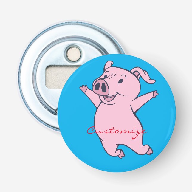 Lycklig Rosa Gris Jumping Thunder_Cove Flasköppnare (Framsidan)