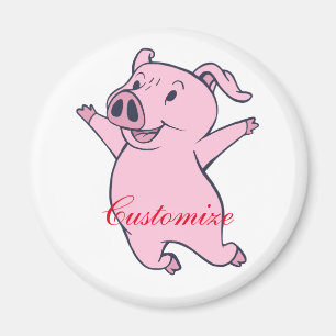 Lycklig Rosa Gris jumping Thunder_Cove Magnet