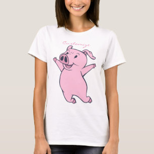 Lycklig Rosa Gris Jumping Thunder_Cove T-Shirt