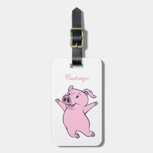 Lycklig rosa gris som hoppar Thunder_Cove Bagagebricka
