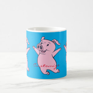 Lycklig rosa gris som hoppar Thunder_Cove Kaffemugg