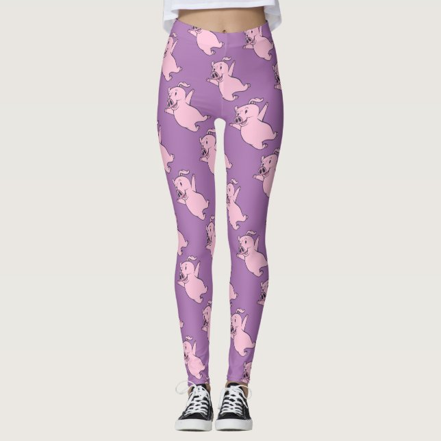 Lycklig rosa gris som hoppar Thunder_Cove Leggings (Framsida)