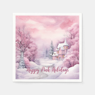 Lycklig Rosa Helgdagar jul Snö Scene Pappersservett