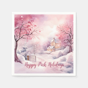 Lycklig Rosa Helgdagar jul Snö Scene Pappersservett