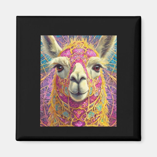 Lycklig Rosa Lama Alpaca Sticker Magnet (Framsidan)